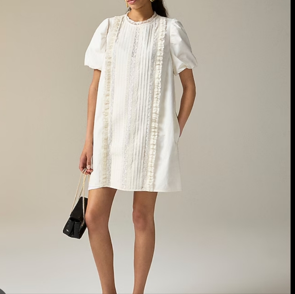 J. Crew Pintuck Lace Trim Dress In Ivory